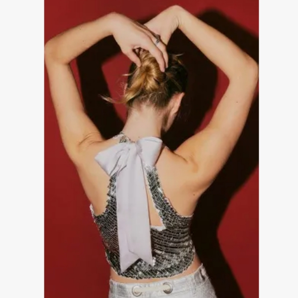 Free People Disco Fever Cami XS Silver